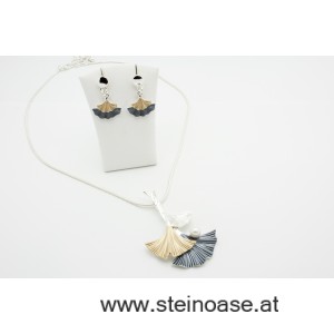 Mode-Collier 'Ginkgo silber-grau-gold'